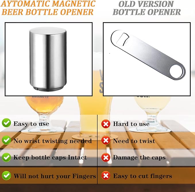 2PCS Pop-the-Top Beer Bottle Opener, Metal Automatic Magnetic Glass Bottle Cap - Image 3