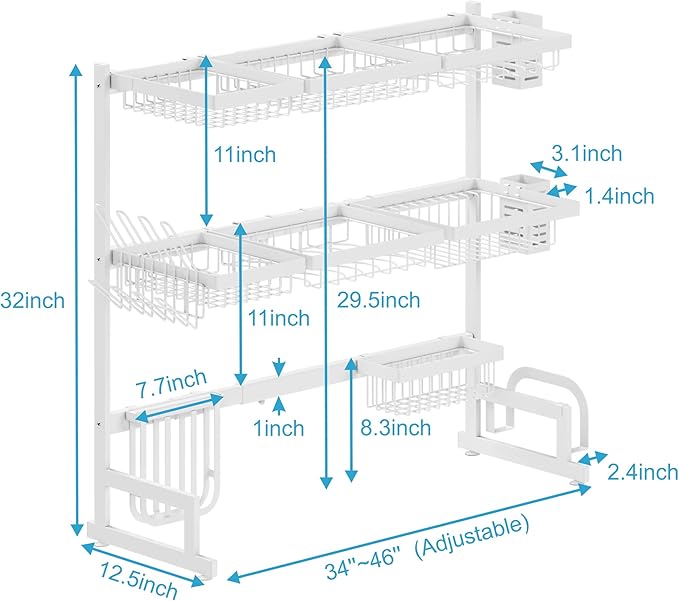 PUSDON Over Sink Dish Drying Rack Stainless Steel, Adjustable Large Dish Drainer - Image 6