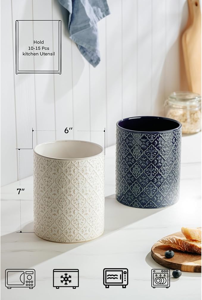 Kitchen Utensil Holder, 6x7 inch Large Ceramic Utensil Holder - Image 5