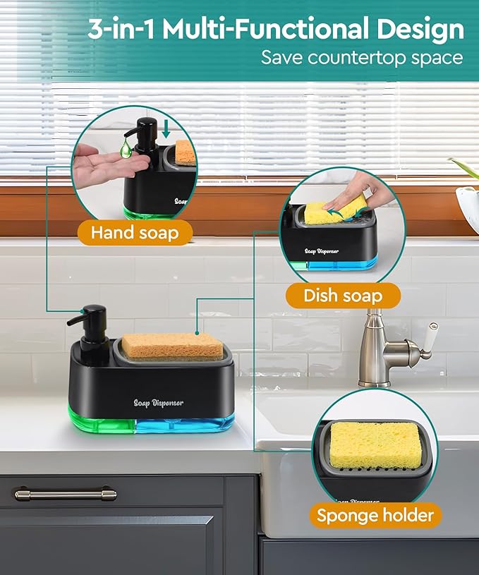 Kitchen Dish Soap Dispenser Set，Dish and Hand Soap Dispenser - Image 2