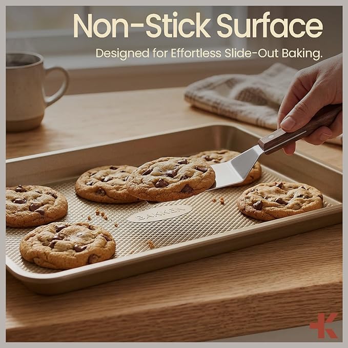 Diamond Bottom Cookie Sheet Set of 3, Nonstick Gold Carbon Steel Baking Pans - Image 5