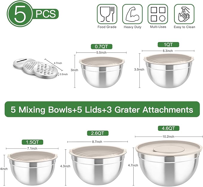 TeamFar Mixing Bowls with Airtight Lids, - Image 2