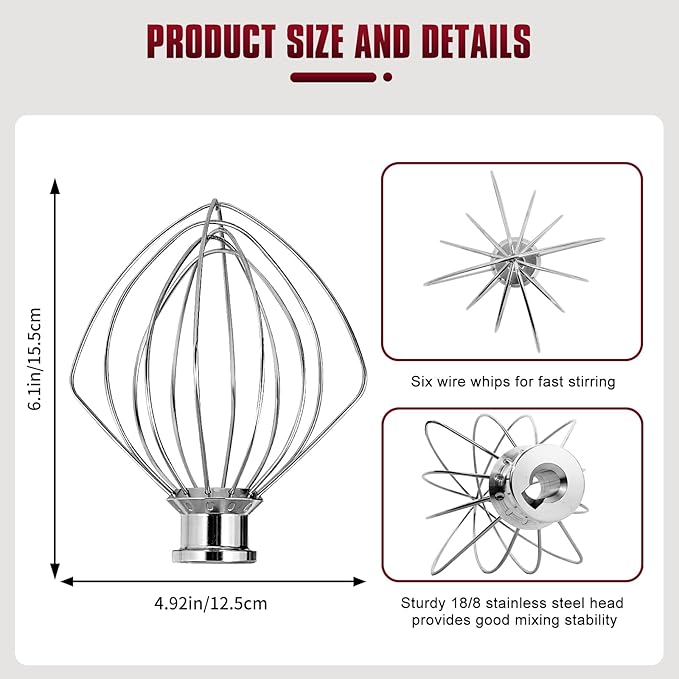 Whole Stainless Steel K45WW Whisk Attachment - Image 3