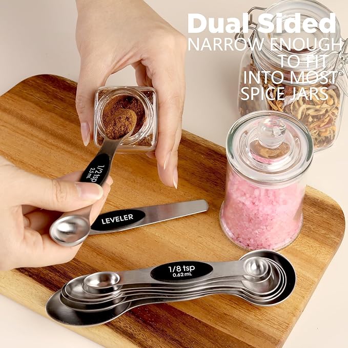ChefAide Pack of 8 Stainless Steel Magnetic Measuring Spoons Set, Dual Sided - Image 4