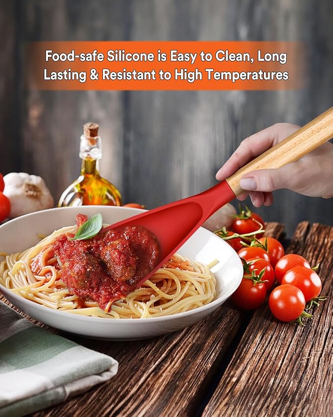 Cooking Spoon for Nonstick Cookwares, Wood Handle Spoon for Mixing, and Scrape - Image 3