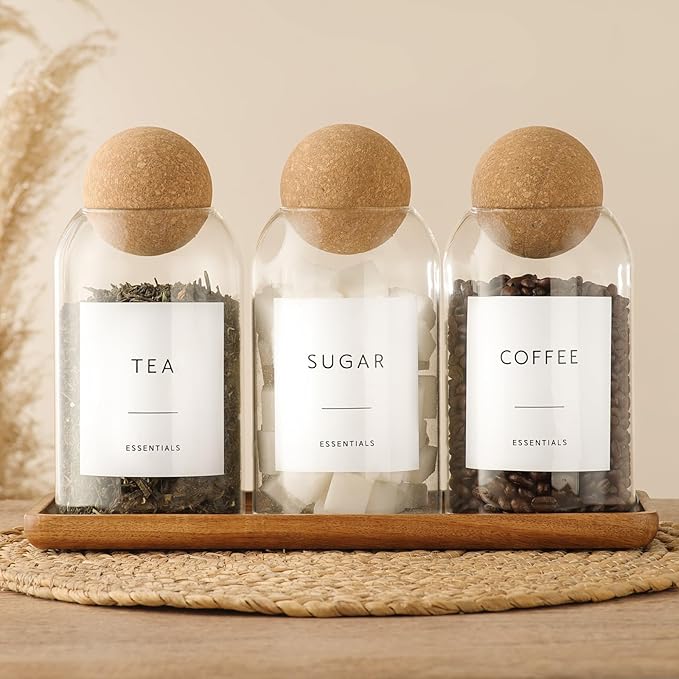 Coffee Sugar Tea Container Set, 3 Pack Glass Jars - Image 2