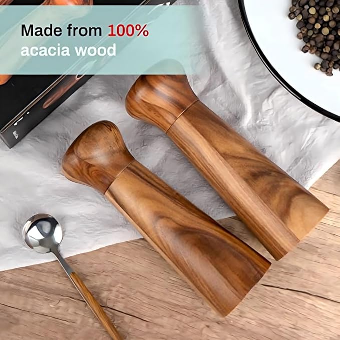 Wooden Pepper Grinder, Refillable Pepper Mill, Adjustable Pepper Shaker - Image 5