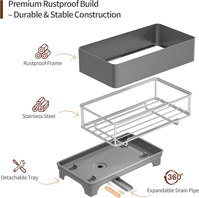 MOUKABAL Sponge Holder for Kitchen Sink – Rustproof Stainless Steel, 360° - Image 3