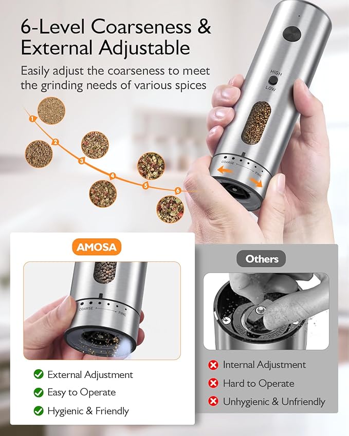 Electric Salt and Pepper Grinder Set, Upgraded 2-Speed Setting, External 6 - Image 3