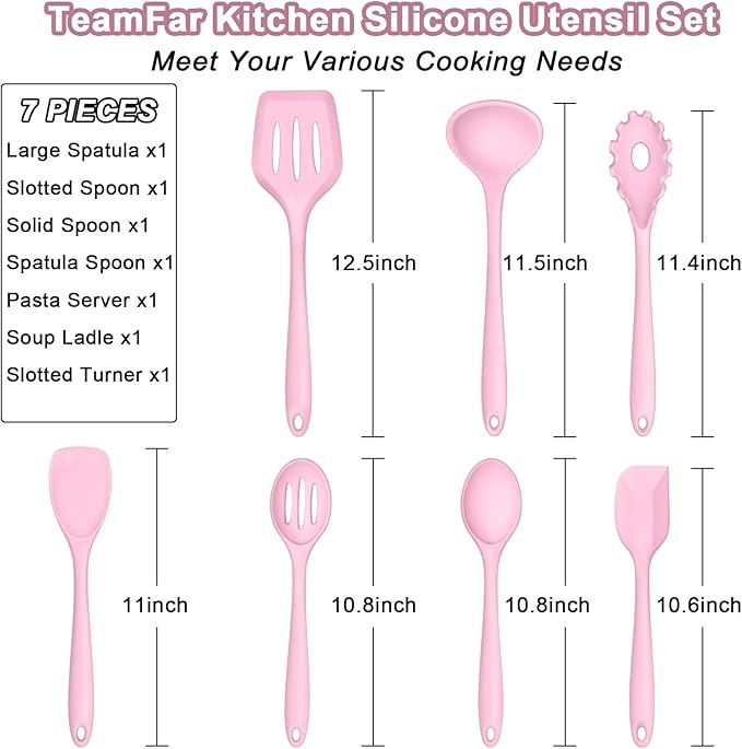 TeamFar Silicone Cooking Utensil Set of 7, Kitchen Nonstick Tools Turner Spoon - Image 2