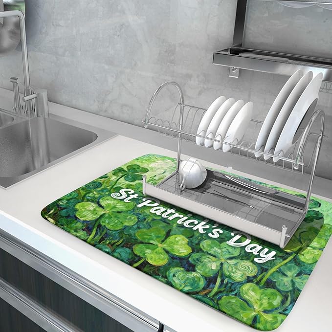St Patricks Day Lucky Clover Dish Drying Mat - Image 5