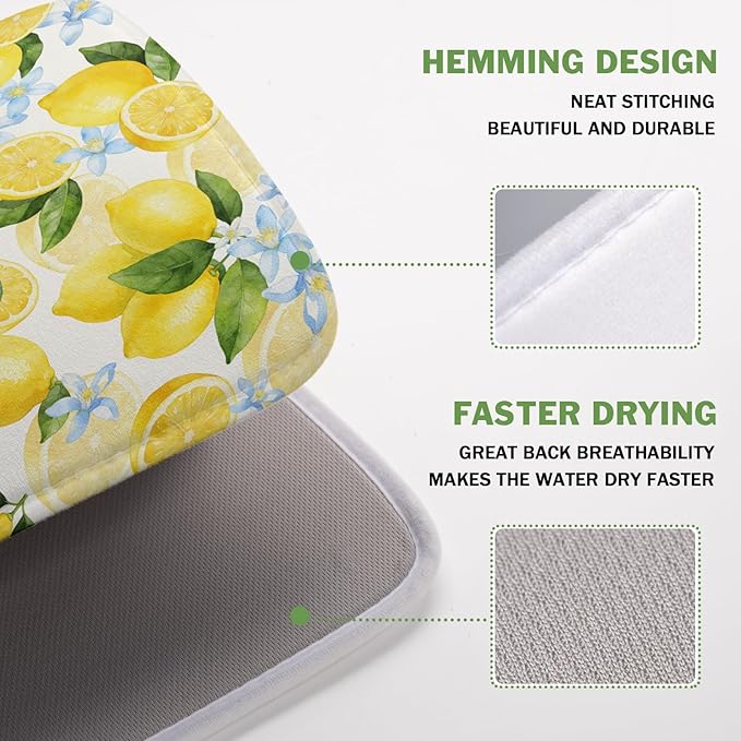 Kawani Lemon Dish Drying Mat 16x18 Inch Absorbent Reversible Spring Summer - Image 4