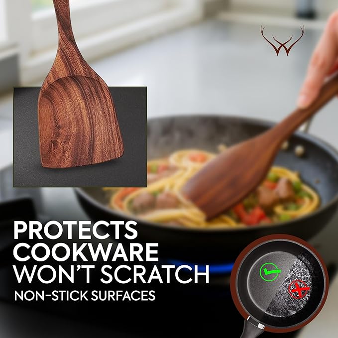 7 Pcs Teak Wooden Kitchen Utensils – Handcrafted Wooden Cooking Utensils Set - Image 5