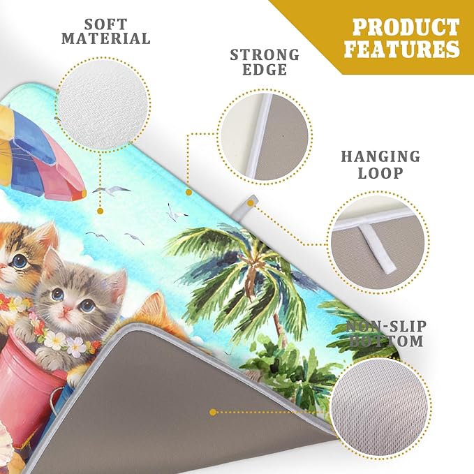 Lovely Cat Dish Drying Mat for Kitchen Counter Holiday Beach Absorbent Coffee - Image 4
