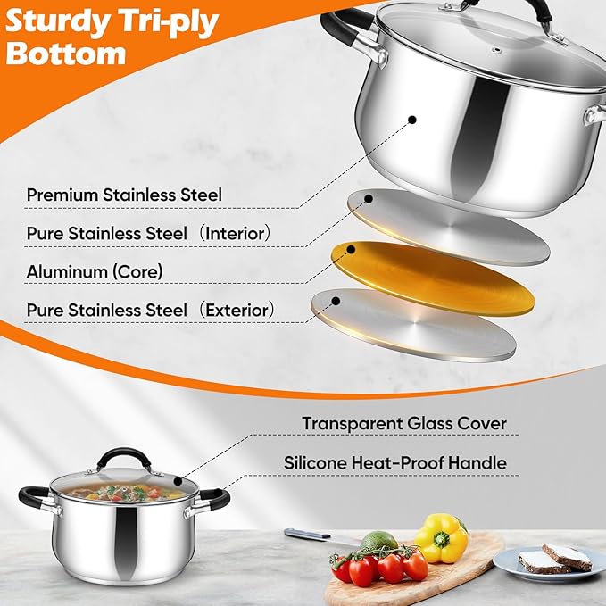 P&P CHEF Stainless Steel Stock Pot, 5 Qt Cooking Soup Pot - Image 3