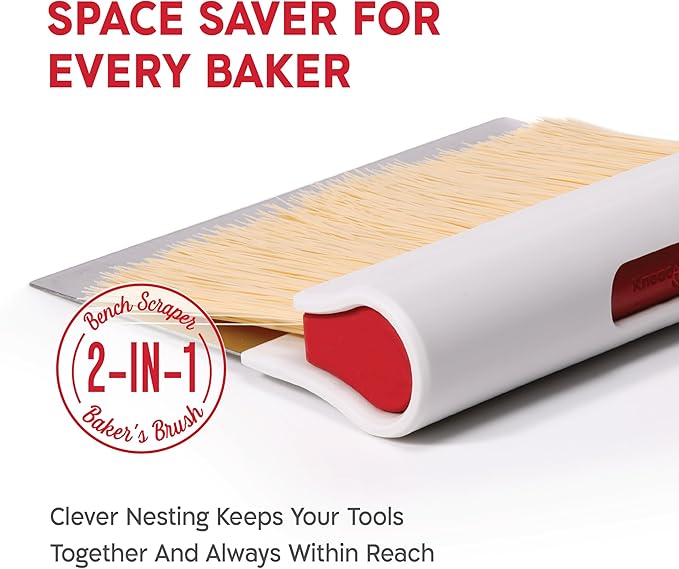 KneadAce Dough Scraper & Baker’s Brush Set. Stainless Steel Bench Scraper & - Image 2