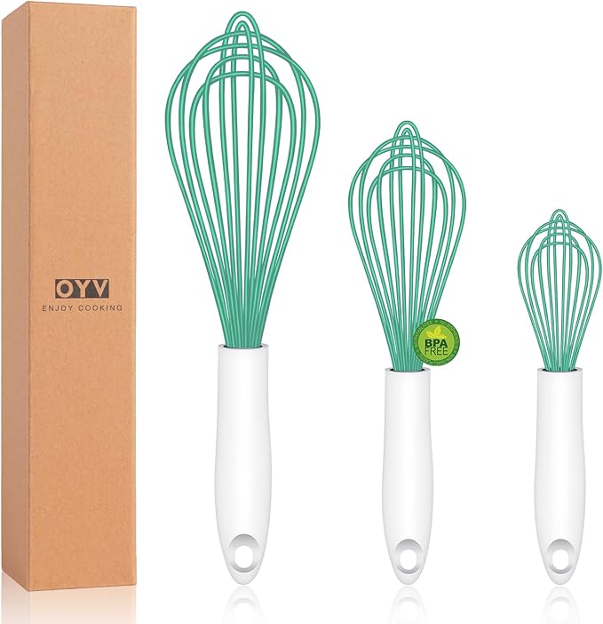OYV Teal Silicone Whisk, Sealed Waterproof Design Set of 3, Professional by OYV