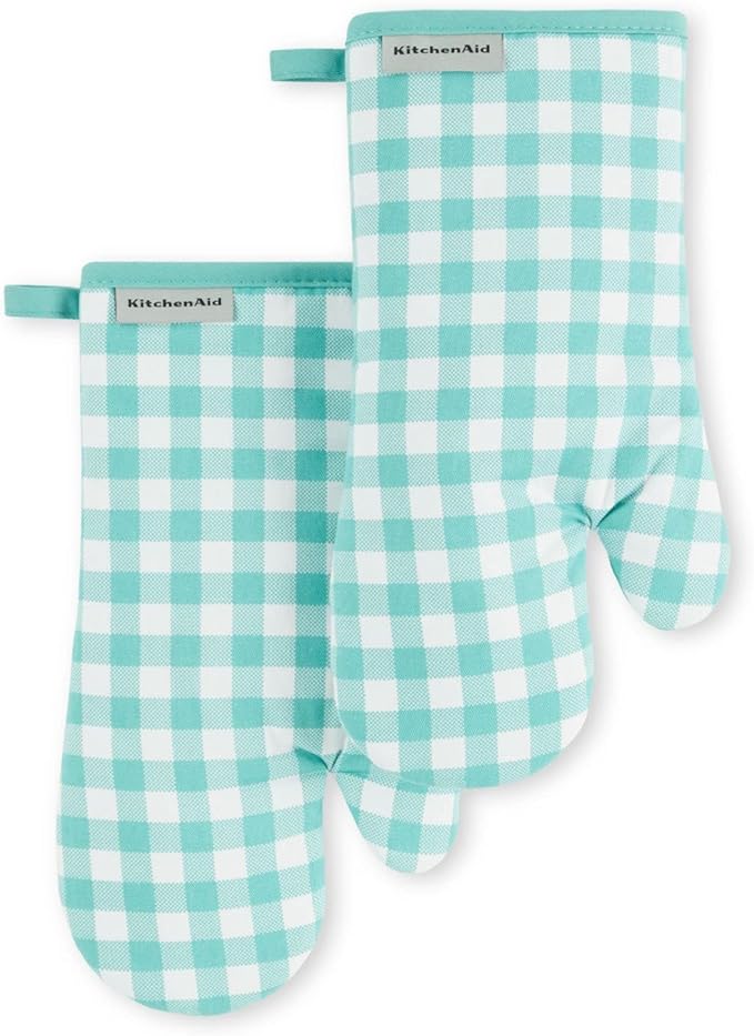 KitchenAid Gingham Oven Mitt 2-Pack Set, Aqua Sky by KitchenAid