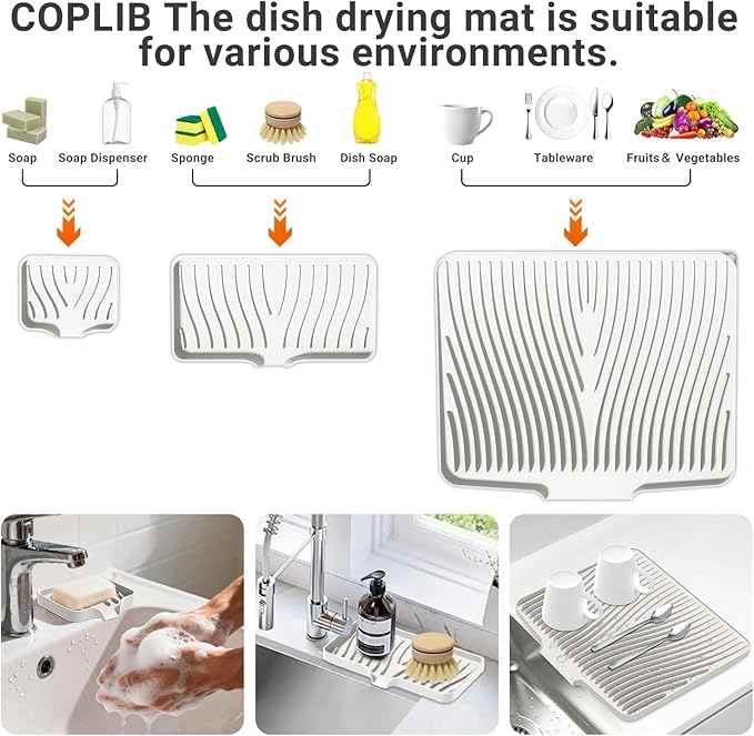 Silicone Dish Drying Mat for Kitchen Counter, Dish Drying Pad, Non-Slip Drain - Image 3