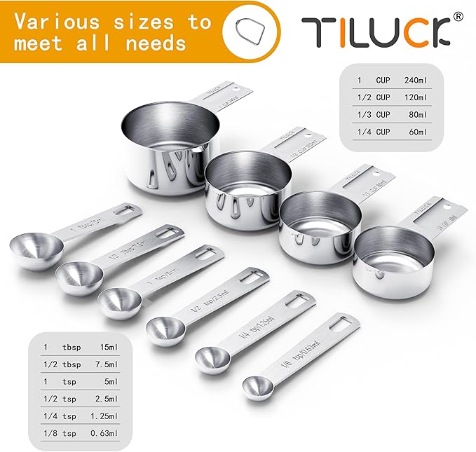 TILUCK Stainless Steel Measuring Cups & Spoons Set, Cups and Spoons, Kitchen - Image 2