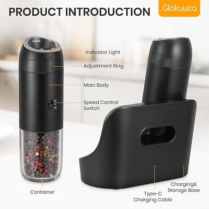 Rechargeable Gravity Electric Salt Grinder Set - Image 2