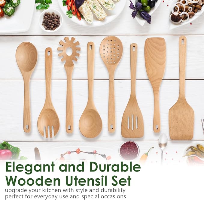 HOWHONG Wooden Spoons for Cooking, Beech Wood Kitchen Utensil Set, Premium - Image 7