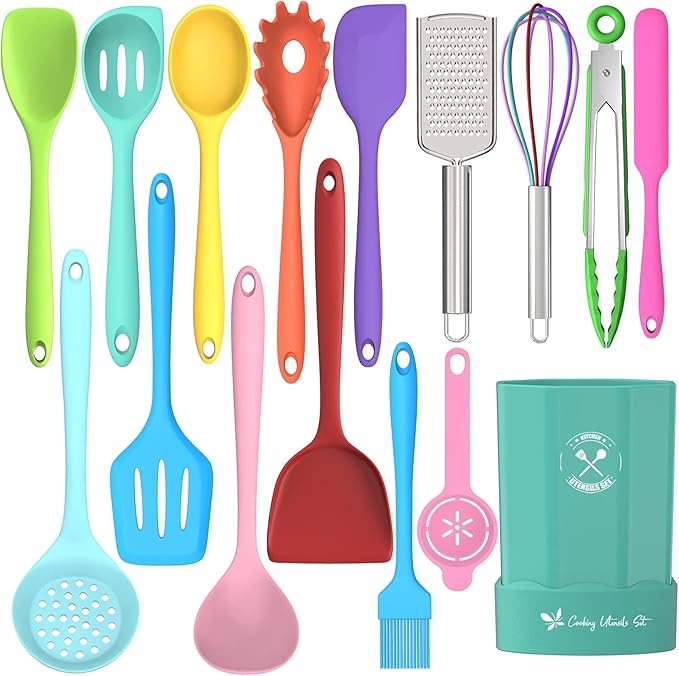 Silicone Kitchen Utensils Set, 16-Piece Silicone Cooking Utensils by Deedro by Deedro