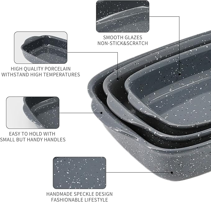 Ceramic Bakeware Dish Set of 3, Rectangular Baking Casserole - Image 4