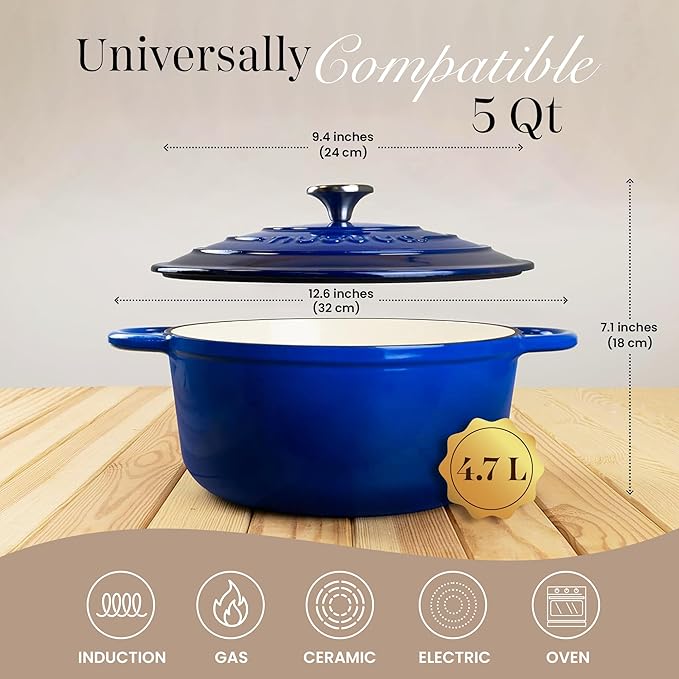 Cast Iron Pot with Lid – Non-Stick Ovenproof Enamelled Casserole Pot, Oven Safe - Image 2