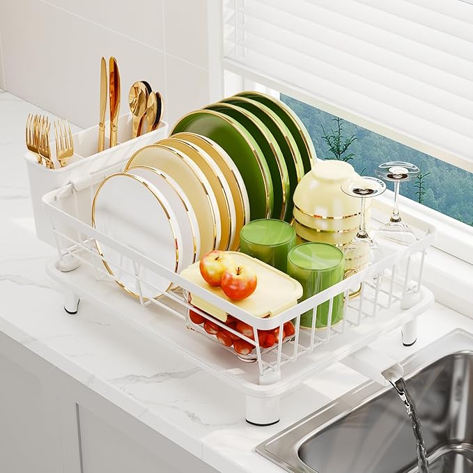 Dish Drainer Rack with Drip Tray, Sink Dish Drainer with Drainage Spout by Unknown