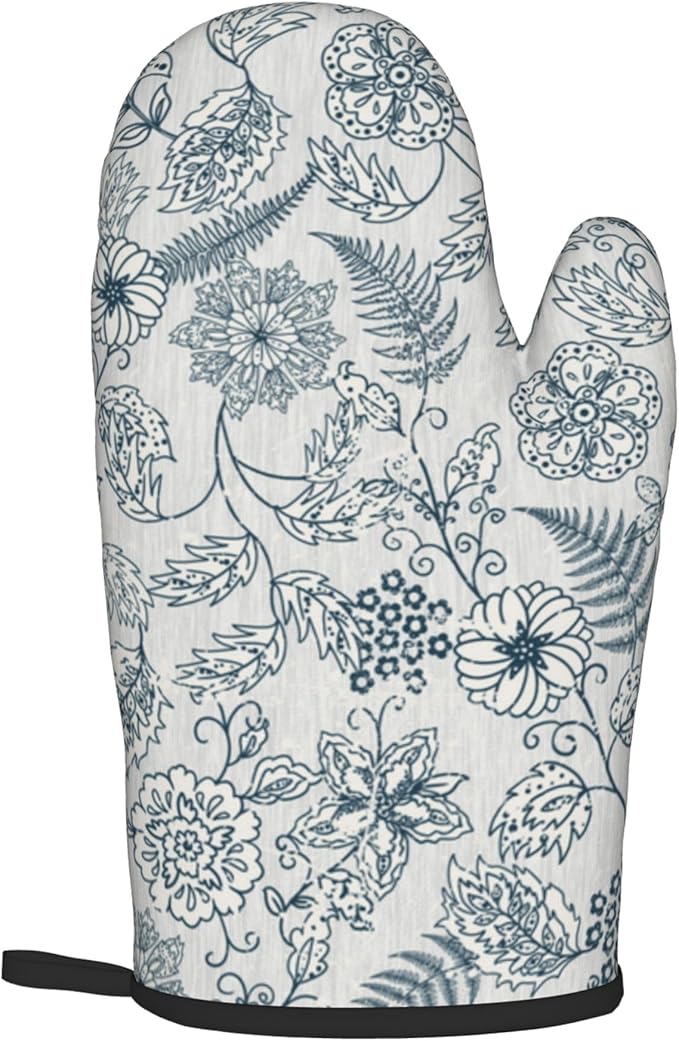 Blue Floral Oven Mitts Set – Vintage Pot Holders Kitchen Gloves - Image 8