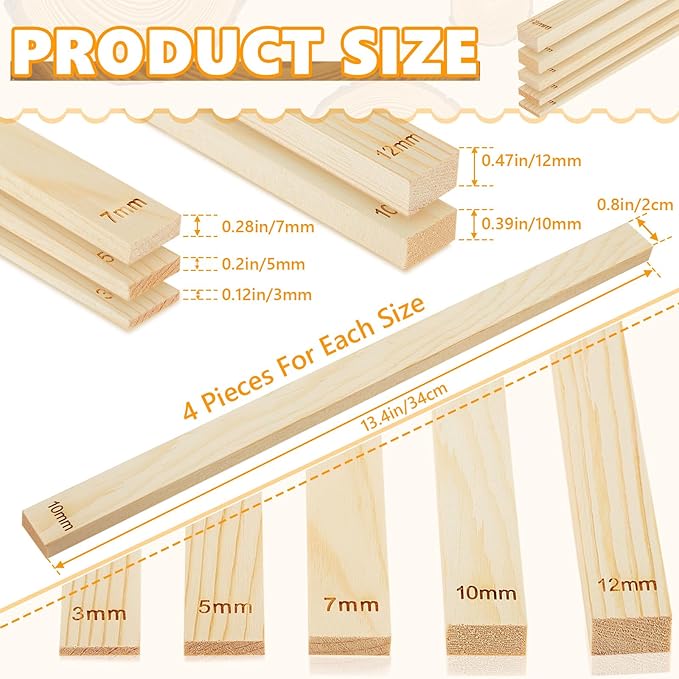Sasylvia 20 Pcs Pottery Rolling Pin Guides Wood Teaching Rolling Mud Stick - Image 2