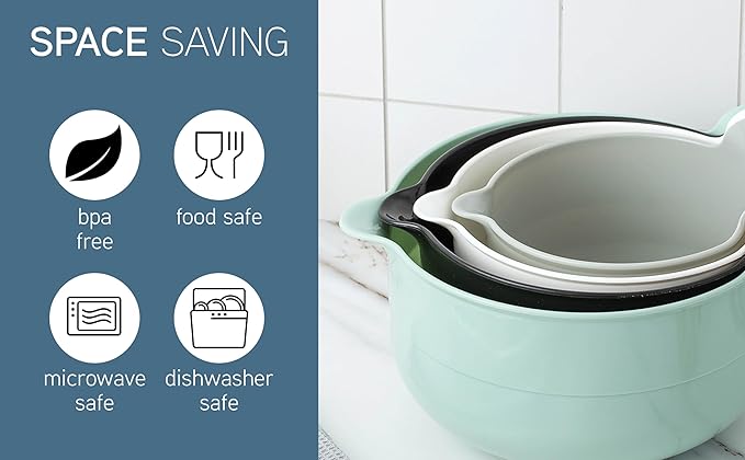 COOK WITH COLOR Nesting Plastic Mixing Bowl Set with Pour Spouts and Handles - Image 3