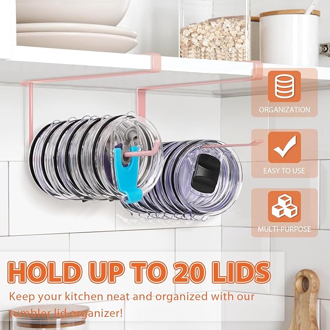 2 Pack Tumbler Lid Organizer, Horizontal Tumbler Lid Storage Hook Up to 20 Lids - Image 2