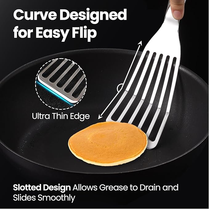 Stainless Steel Fish Spatula Set – 1 Large Fish Turner + 1 Small Metal Spatula - Image 3