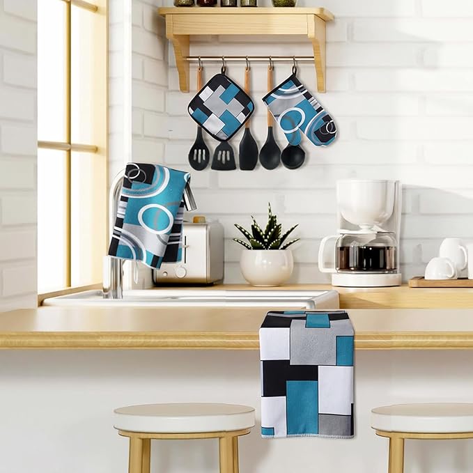Jingmore 6 Pcs Kitchen Decor Set Accessory Farmhouse Kitchen Towels Pot Holders - Image 3