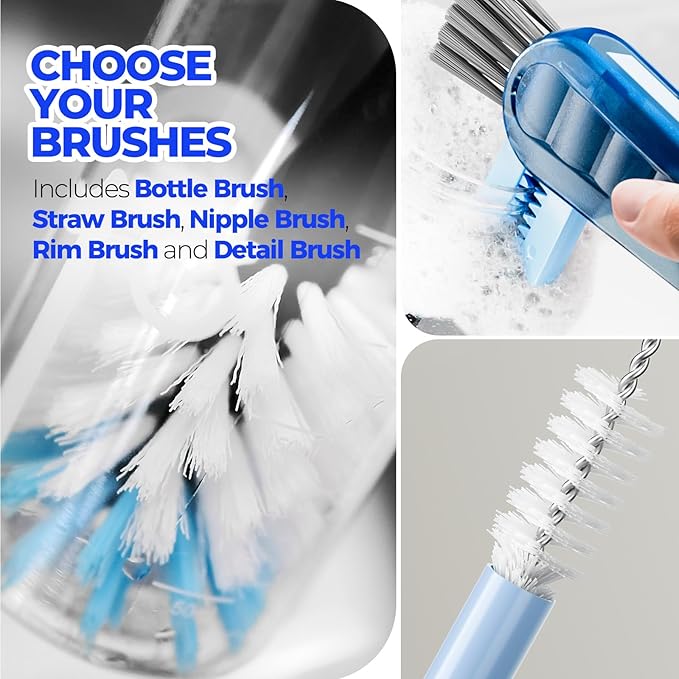 Holikme 6 Pack Bottle Brush Set, 3 Straw Brushes, 3-in-1 Bottle Cleaning Brush - Image 5