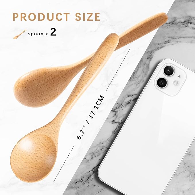 2 PCS Wooden Spoons for Honey, 6.7 inch Small Wooden Spoons - Image 2