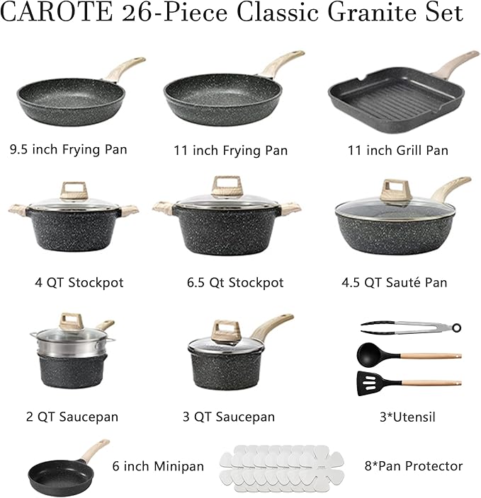 CAROTE 26Pcs Pots and Pans Set, Nonstick Cookware Sets, Granite Induction - Image 2