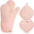 Pink Oven Mits, Heat Resistant, Non-Slip Grip Pattern, Baking Gloves by Dorkuovahome