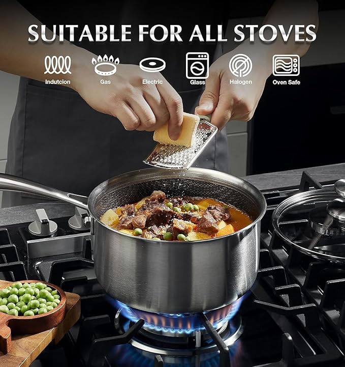KOCH SYSTEME CS Hybrid Nonstick Stainless Steel Sauce Pan 3QT, Tri-ply - Image 4
