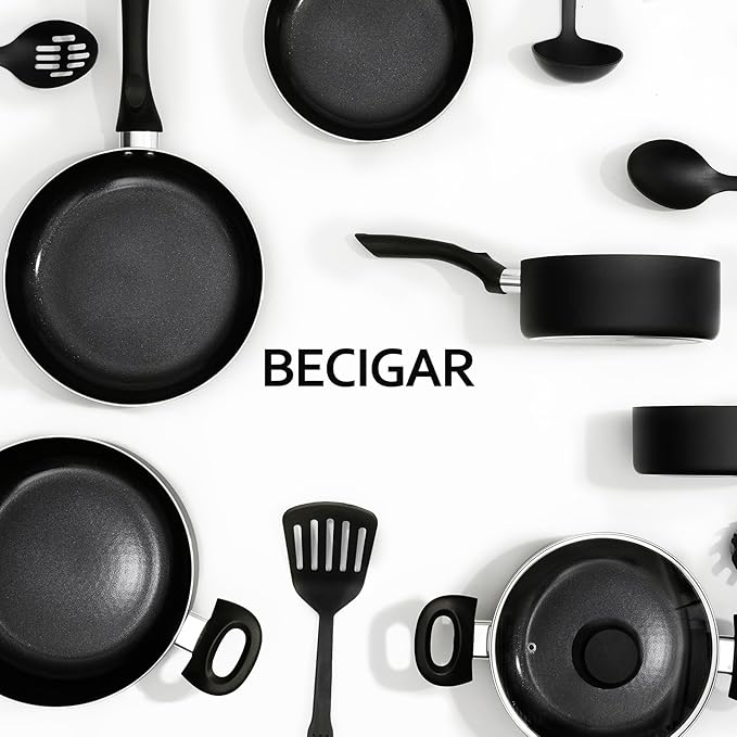 BECIGAR 8pcs Black Ceramic Pots and Pans Set, Cooking Pan Set, Cooking Pot Set - Image 4