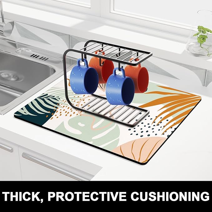 Rnivvi Dish Drying Mat for Kitchen Counter, 16 x 18" Cute Boho Theme Absorbent - Image 2
