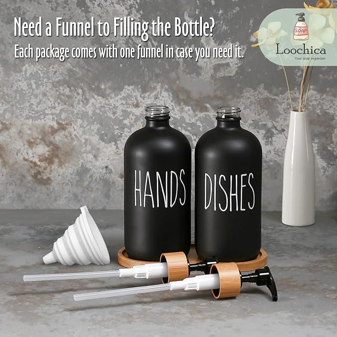 LOOCHICA 2 Pack Black Glass Soap Dispenser Set - Image 9