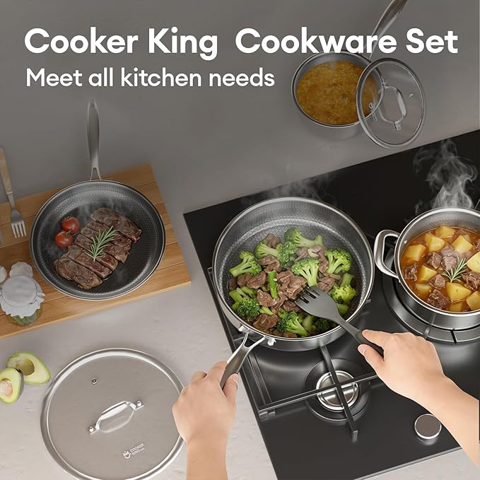 COOKER KING Non Stick Pots and Pans Set, Frying Pans, Saute Pan & Stock Pot - Image 9