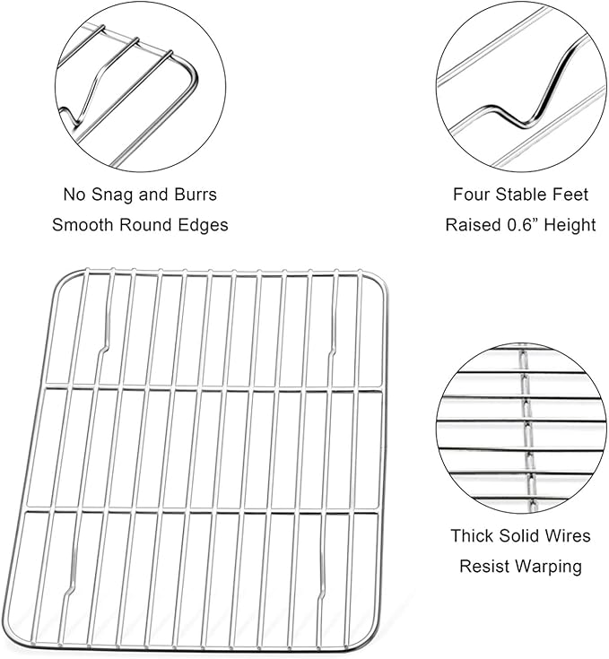 E-far Small Baking Cooling Rack Set of 2, Stainless Steel Metal Roasting - Image 3
