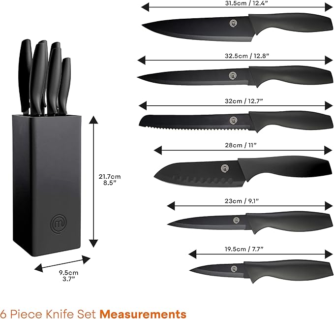 MasterChef Knife Set with Block, 6 Kitchen Knives and a Universal Knife Holder - Image 7