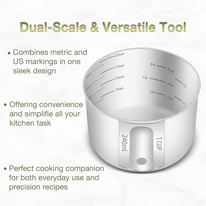 2PCS 1Cup Single Measuring Cup, Etched Inner Scale Stainless Steel Measure Scoop - Image 4