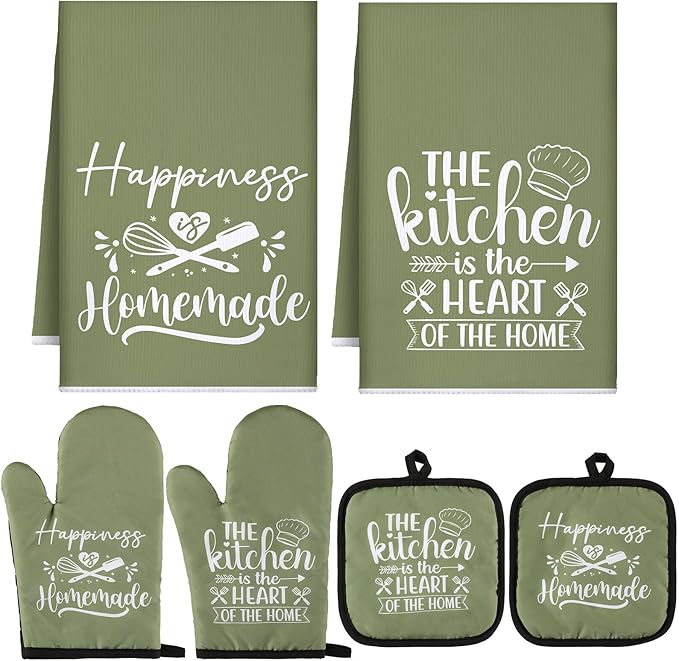 Sratte 6 Pcs Kitchen Decor Accessories Set Farmhouse Towels Pot Holders Oven by Sratte