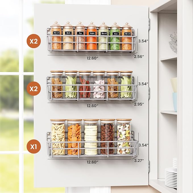 Mystozer 5 Pack Spice Rack Seasoning Organizer Wall Mount, Screw or Adhesive - Image 3